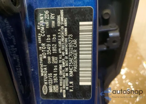 2016 Hyundai Accent Se from USA, damaged, VIN KMHCT5AE7GU285273